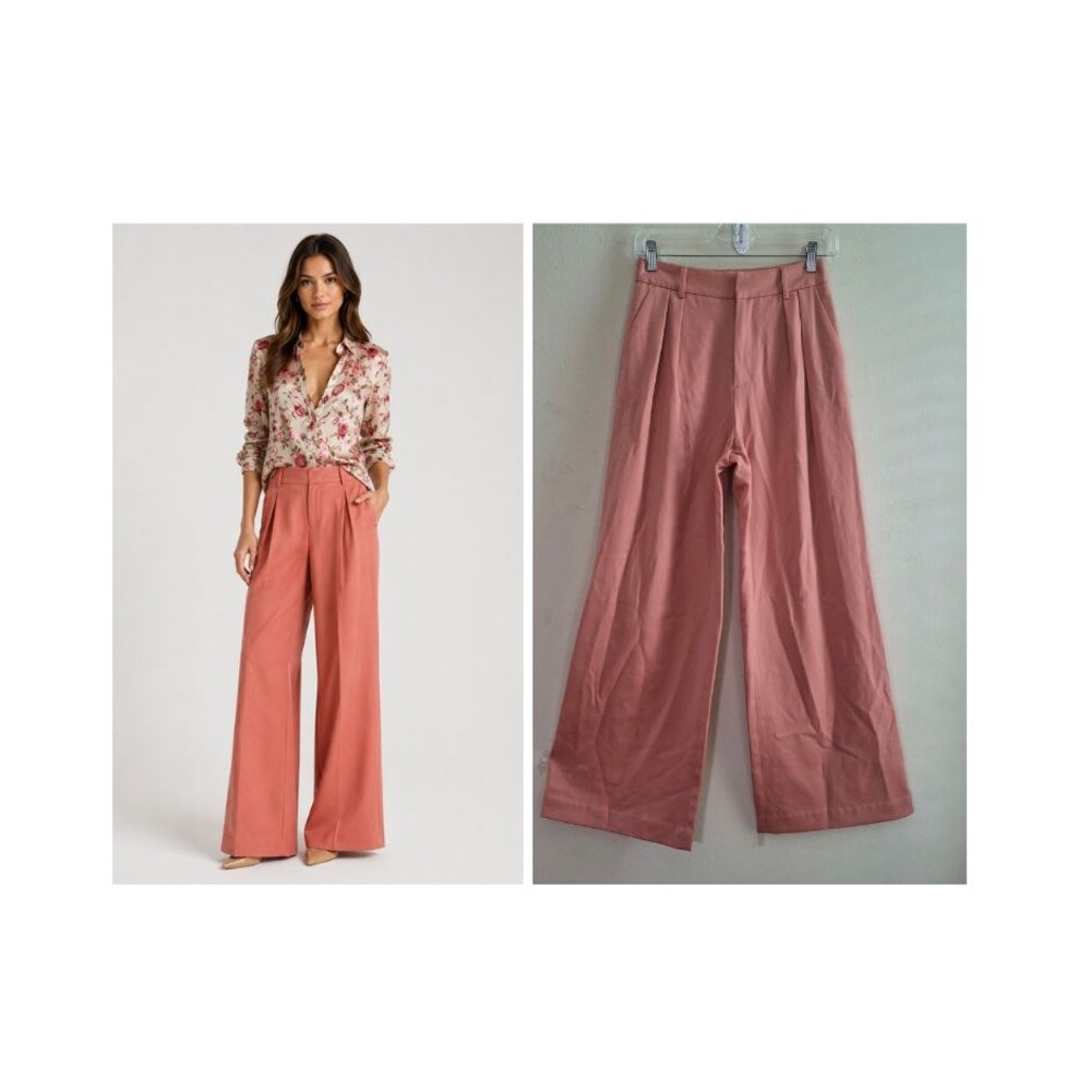 Alice Olivia Classics Dylan Pant Trouser Coral Women 0 Wool Wide Leg Pleated